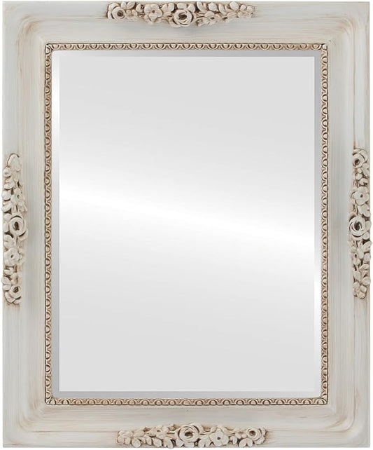 OVALCREST Rectangle Beveled Wall Mirror for Home Decor - Versailles Style - Antique White - 20x24 Outside Dimensions