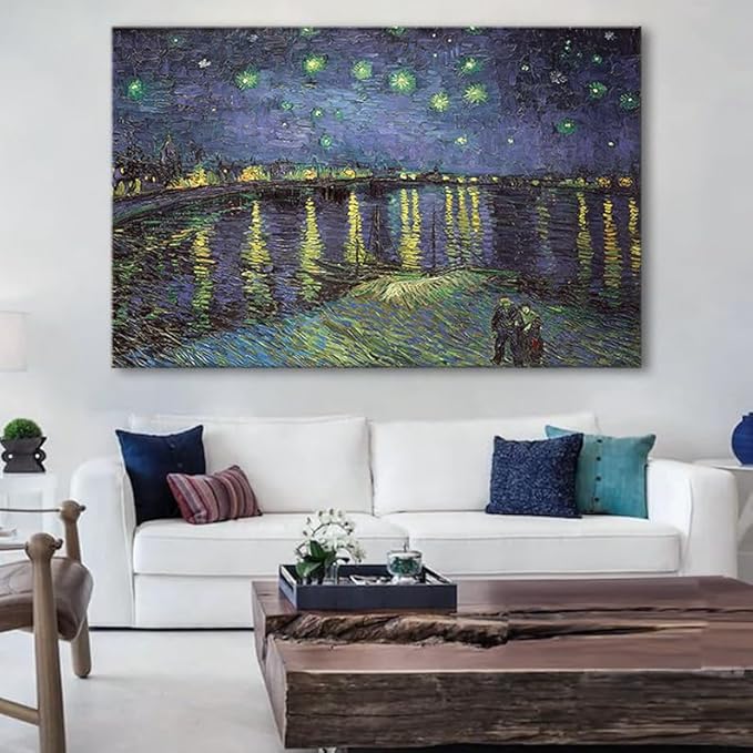 weiyiart Starry Night Over the Rhone by Van Gogh Classic Oil Paintings Reproduction Modern Seascape Giclee Canvas Prints Wall Art Ready to Hang for Living Room Home Decorations24x36