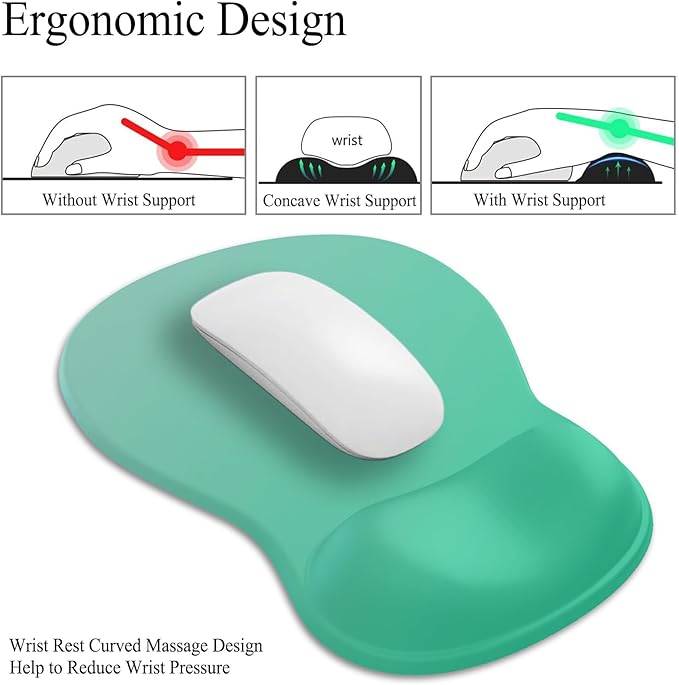 Gel Mouse Pad with Wrist Rest, Ergonomic Concave Wrist Support Mousepad with Non-Slip PU Base & Smooth Surface Comfortable Desk Accessories Mat for Office, Home Gaming and Study (06 Light Mint Green)