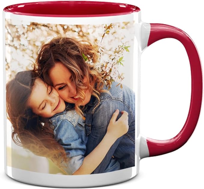 Personalized Coffee Mug – Custom Photo, Text, or Logo Ceramic Mug Tea Cup | Taza Personalizada with Picture or Message | Customized Gift Idea for Men & Women, Mom, Dad, Friends - White/Red 11oz
