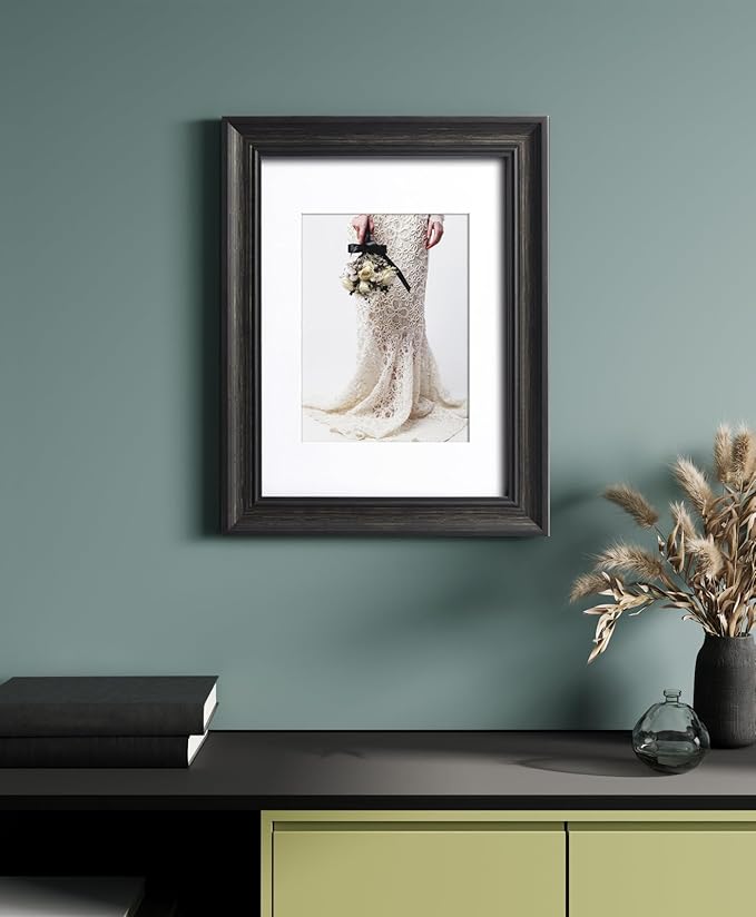Yaetm 9x12 Picture Frame Matted to 6x8 Set of 4, 1.4” Wide Molding & Distressed Black Photo Frames 9 x 12 with Tempered Glass, Display on Tabletop & Wall Mounting (4 pack, Black)