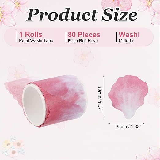uxcell 1 Roll Petal Washi Tape, 80 Pieces Floral Decorative Tape Colored Masking Tapes Crafting Supplies for DIY Crafts, Gift Wrapping, Scrapbook, Party Decorations, Large Red