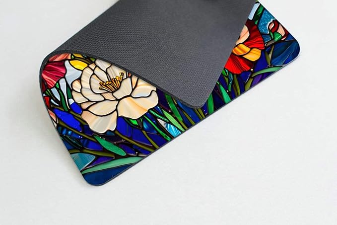 Square Mouse Pad Colored Glass Flowers,Gaming Mouse Pads for Desk,Soft Computer Waterproof Non-Slip Mouse Mat