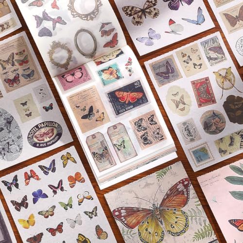 Butterfly Washi Sticker Book for Journaling, 30 Sheets 500+ Vintage Scrapbook Stickers for Junk Journal Supplies, 20 A5 Scrapbook Paper for DIY Arts and Crafts, Aesthetic Sticker Book for Adults Women - Image 3