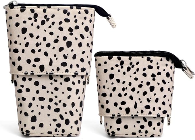 Cute Standing Pencil Case Pen Holder for Kids, Pop Up Stand UP Bubble Tea Pen Organizer Kawaii Stationary for Christmas Holiday New Year Office (Beige Leopard)