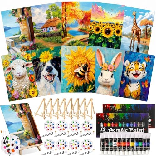 Ctosree 72 Pcs Nature Animals Paint and Sip Kit for Adults 8'' x 10'' Pre Drawn Canvas for Painting DIY Pre Printed Canvas for Party Favor Acrylic Painting Kit Wood Easel Brushes Date Night Bulk by Ctosree