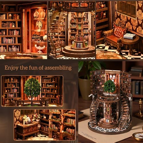 Premium Book Nook Kit, Tree Ring Nature Library Wooden Bookend with LED Lights, Detailed Forest Style 3D Diorama, Minimalist Literary Home Decor, Aesthetic Collectible Craft Gift for Adults Teens 14+ - Image 7