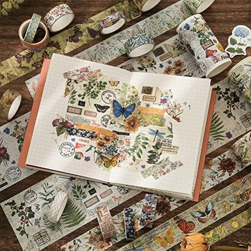 24 Rolls Vintage Washi Tape Set, Floral Letter Butterfly Mushroom Botanical Flower Writable Decorative Tapes for Scrapbooking , Junk Journal supplies, Bullet Journaling 5-75mm Wide 9.84ft long/Roll - Image 6