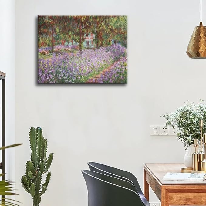 Irises in Monet's Garden, 1900 by Claude Monet Canvas Wall Art Decor Framed Famous Painting Print for Bathroom Bedroom Wall Decoration 16"x24"