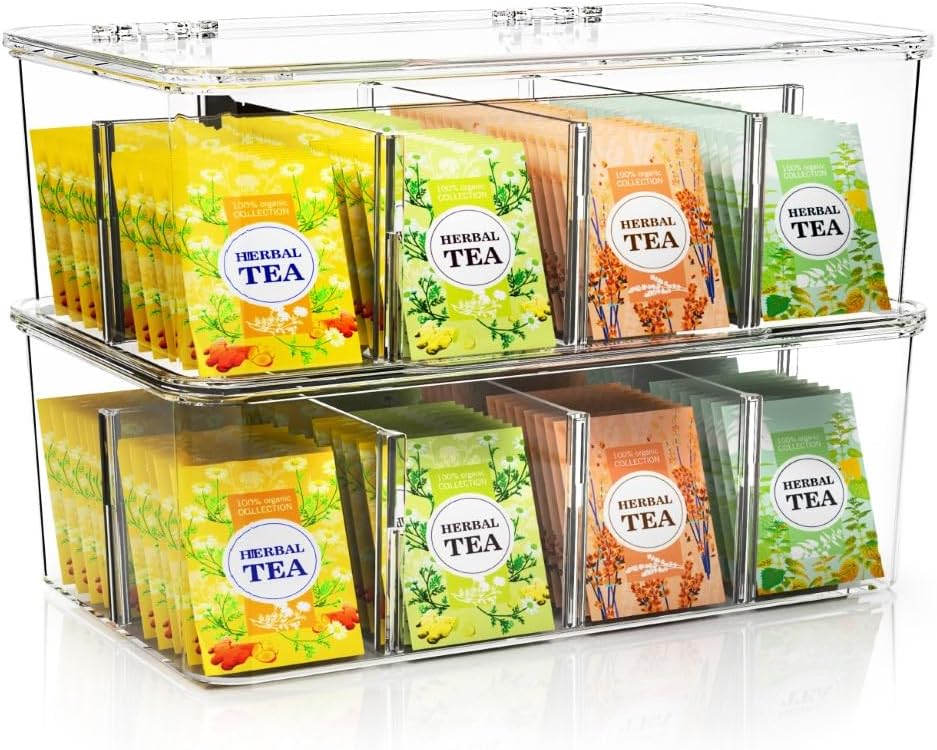 Utopia Home Tea Bag Organizer with Lids, Stackable Tea Box, 2 Pack, Clear by UTOPIAHOME