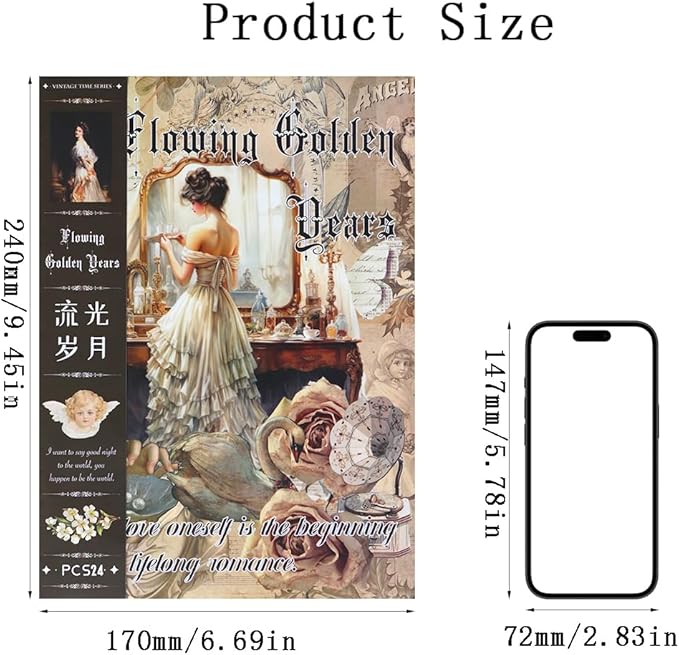 Vintage Stickers for Scrapbooking, Junk Journal - 24 Sheets Washi Sticker, Victorian Journal Stickers Book for Women, Self-Adhesive Scrapbook & Junk Journal Supplies (Brown)