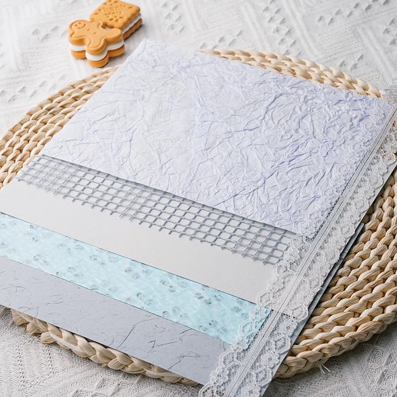15Pcs Handmade Scrapbook Art Paper Craft Textured Paper Colorful A5 sheet Mesh Special Mix for Scrapbooking Junk Journal Journaling Supplies DIY Materials,5.8x8.2 inches (Blue) - Image 3