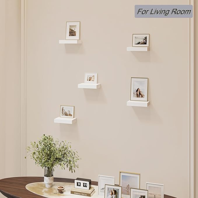HAO Small Floating Shelf 6 inch Wall Mounted Mini Hanging Display Shelves for Living Room Bedroom Bathroom Set of 5 White