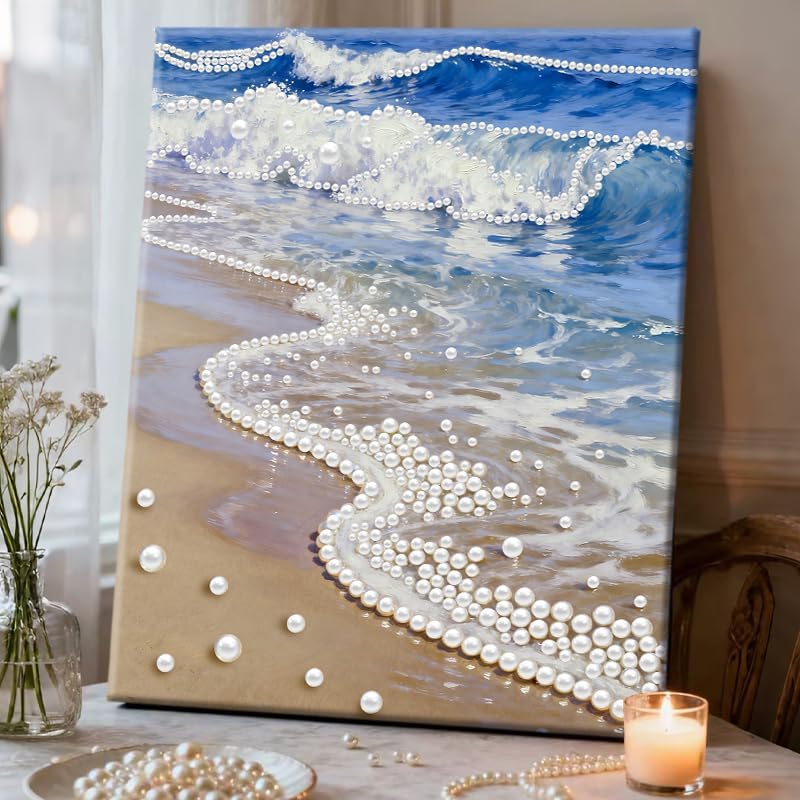 Mrchfr Wave Pearl Painting Kit for Adults & Beginners, DIY Ocean Theme DIY All-Pearl Dot Painting, Stress Relief Art Craft Supplies for Gift Home Wall Decor, No Frame (Style D) by Mrchfr