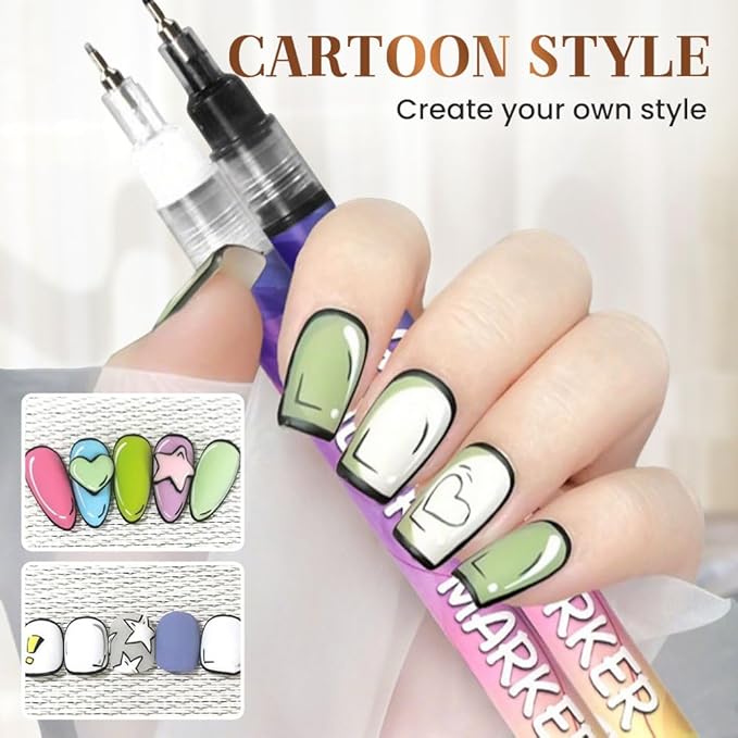 Nail Art Pens Set 12 Colors Nail Art Markers,2025 Nail Polish Pens Drawing Painting Pen for Home Salon,Quickly Dry Nail Art Nail DIY Decoration for Adult Kids (24-Colors)