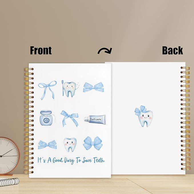 WUCHJ Dentist Gifts Notebook, Dental Hygienist Gifts Journal, Coquette Blue Bow Dental Spiral Notebook Journal for Note Taking, Dentist Office Supplies, 5.5x8.3 Inch