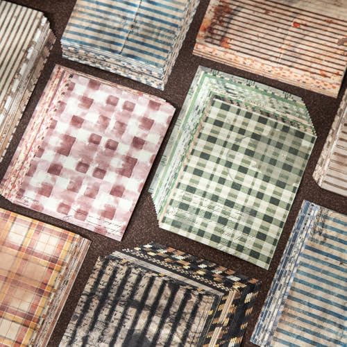 Alideco 180pcs Vintage Textured stripes and plaid Scrapbooking Paper for Adults Journaling Supplies, Decorative Paper for Junk Journals (shiguangzhiwen) - Image 3