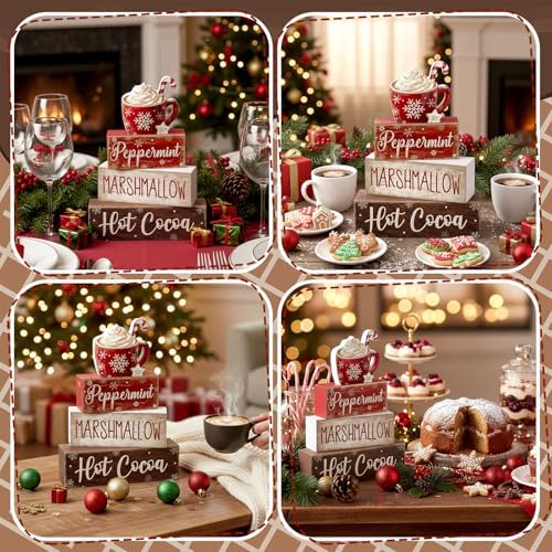 Moucuny 4 Pcs Christmas Table Decorations, Peppermint Hot Cocoa Bar Sign - Image 5