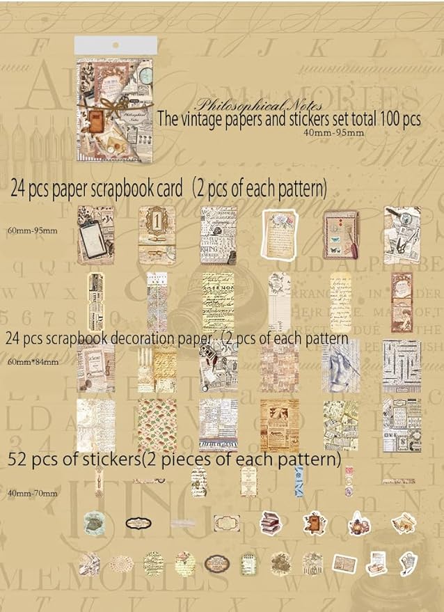 Alideco 100pcs Vintage Scrapbook Time Museum for for Art Journaling Bullet Junk Journal Planners DIY Paper Stickers Craft Kits Notebook Collage Album Aesthetic Cottagecore Picture Frames (zhexuebiji)
