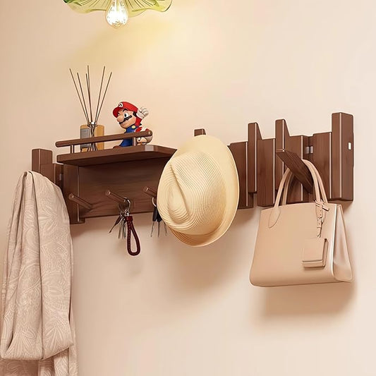 Wall Mounted Coat RackHooks Piano Key Hangers Natural Solid Wood Hanger Non-Woven Fabric Clothes Hangers for Closet, Kitchen, Bedroom, Bathroom, Entryway (Innovate-Walnut, 10 Hooks)