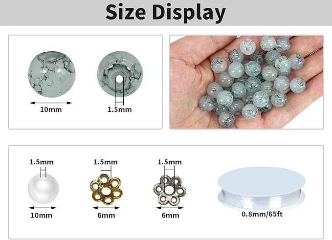 Pamir Tong 300PCS 10mm Gray Glass Beads for Jewelry Making,Round Smooth Beads, Bracelet Space Loose Beads for Earring, Necklaces, DIY Crafts & Gifts- Adult Craft Supplies