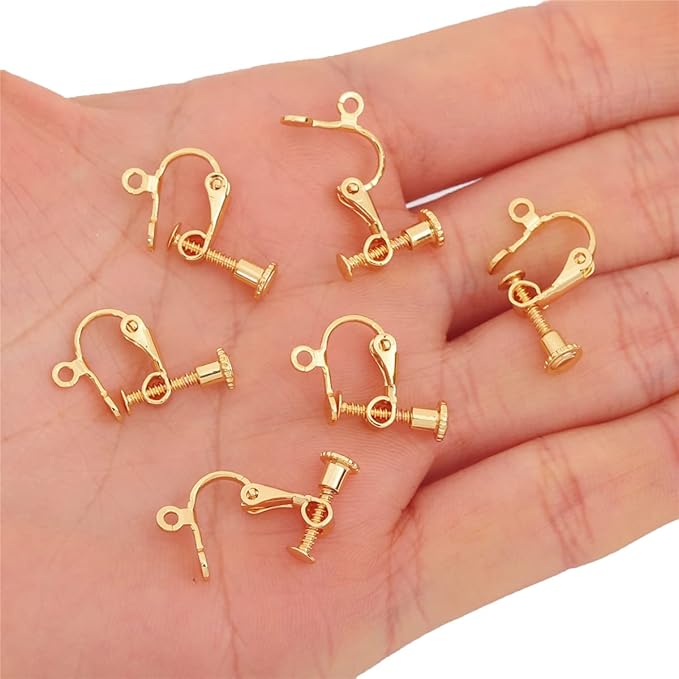 18K Gold Plated Screw Earring Clips 13x15mm 20pcs for Jewelry Making Findings