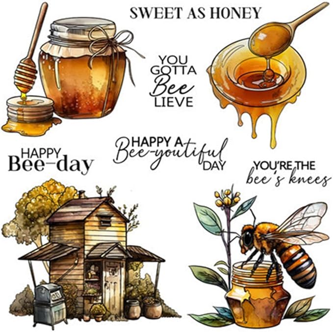 Honey Wooden House Stamps and Cutting Dies for Card Making DIY Transparent Silicone Clear Stamp and Metal Die Cuts Sets for Scrapbooking Paper Greeting Cards Decor Seals Craft Supplies