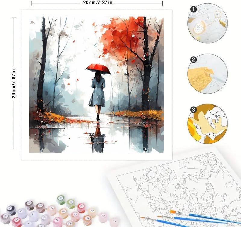 TAOPAOLAB Autumn Stroll Digital Painting Kit for Adults - DIY Woman with Red Umbrella Oil Painting on Canvas 7.87x7.87in, Framed Acrylic Paint Kit, Good for Beginners, Home Decor or Gift Artwork - Image 2