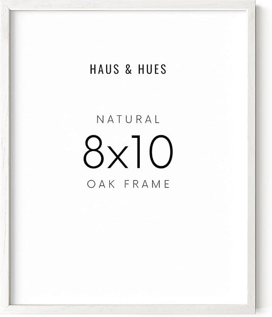HAUS AND HUES White Oak Wood 8x10 Picture Frame - Contemporary Frame with Easel Back and Wall Mount