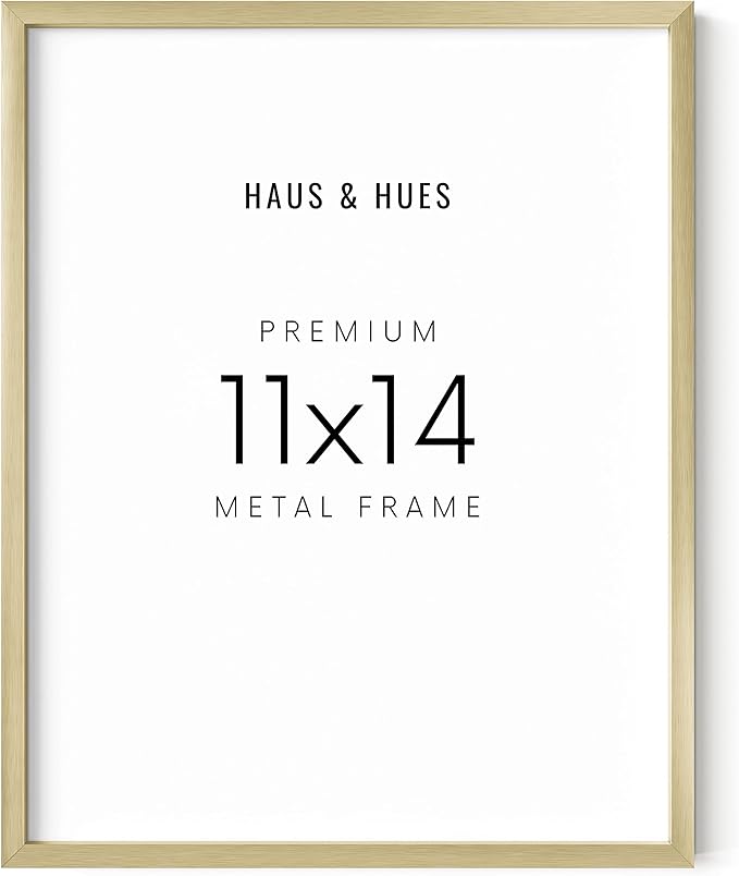 HAUS AND HUES 11x14 Gold Picture Frame - Modern Aluminum Poster Display - Lightweight 11x14 Frame for Certificates, Art Prints, Photos - Ready-to-Hang Vertically & Horizontally