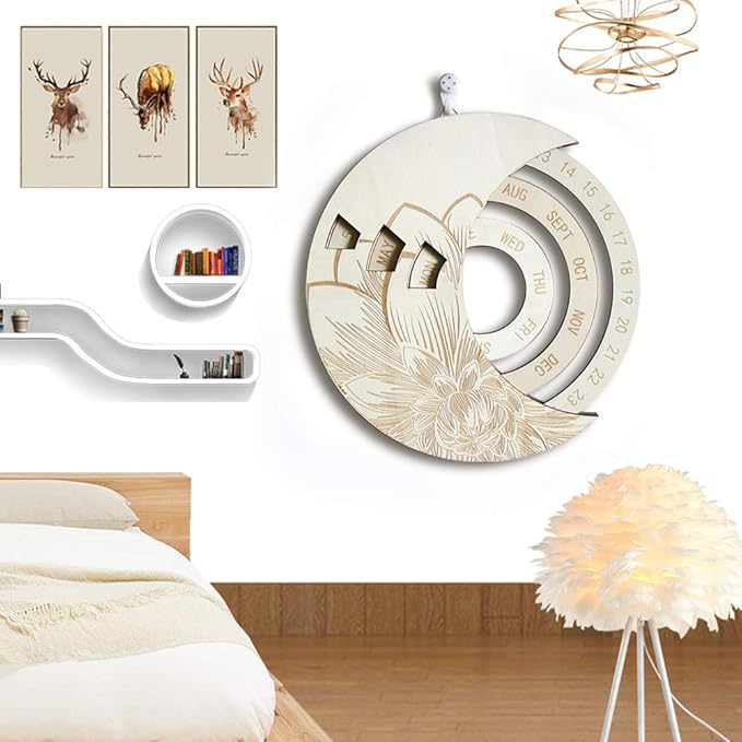 GOTOTOP 5 pcs Moon Phase Mirror, Wooden Frame Acrylic Mirror Wall Decor for Home, with Adjustable Moon Orientation for Bohemian Room Decor (02)