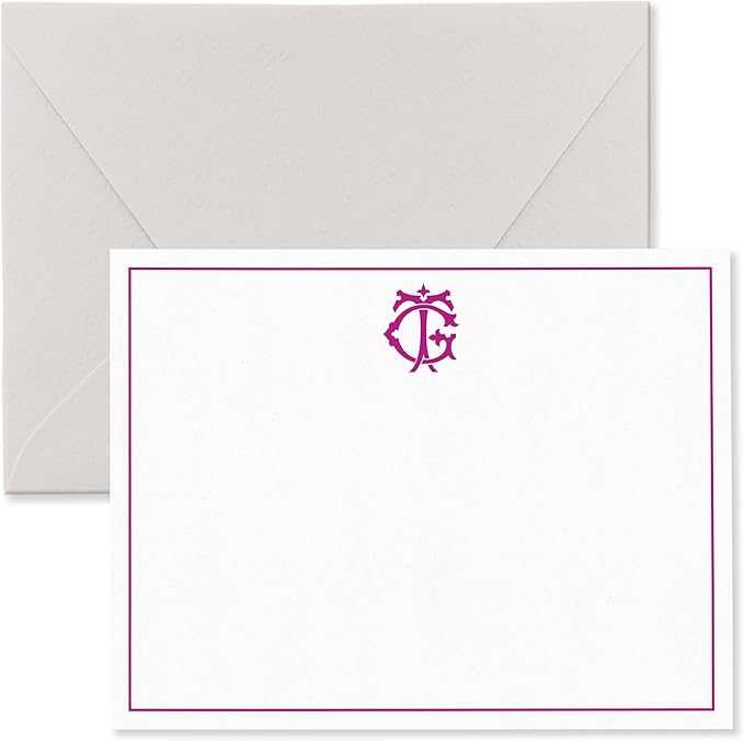Fairmont & Grove Chic Interlocking 2 Letter Monogram Note Card and Envelope Stationery Set, Classic Monogrammed Personalized Stationary in Choice of Set Size and Colors (Monogram with Single Border)