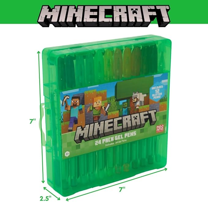 Innovative Designs Minecraft Gel Pens Set for Kids, 24 Pack with Glitter Gel Pens, Cute Pens for Boys and Girls