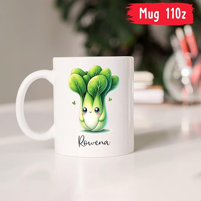Custom Bok Choy Coffee Mug Present For Vegetable Lover, Personalized Bok Choy Ceramic Cup Gift With Bok Choy Lover Name, Cute Bok Choy Vegetable Travel Mugs 11oz 15oz, Bok Choy Porcelain Cup Gifts