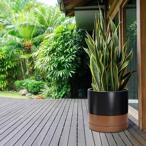 D'vine Dev 14 Inch Ceramic Planter Pot, Black/Tan, 94-O-G-7 - Image 2