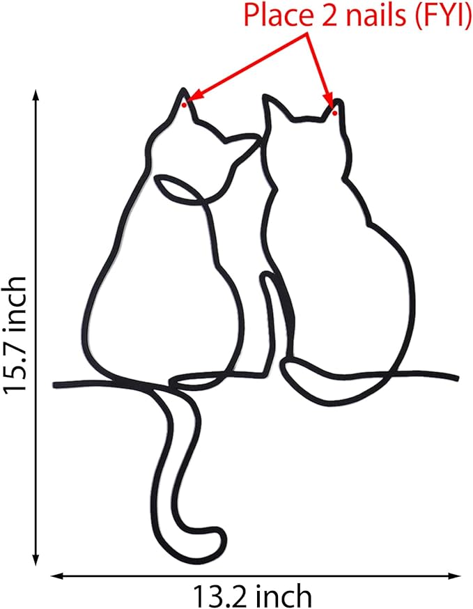 TYLCC Black Metal Cat Wall Decor Minimalist Abstract Cat Wall Art Line Drawing Art for Living Room Bedroom Decorations (Companionship)