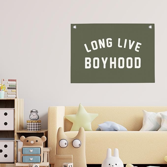 Dark Green Long Live Boyhood Boys Room Playroom Wall Decor Vintage Sports Decor for Nursery Playroom Kids Bedroom Dorm Toddler Decorations 22x28 Inch