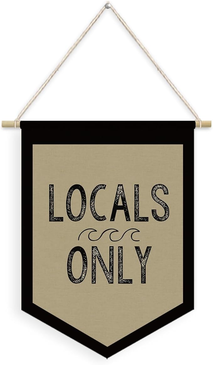 Surf Decor Locals Only Linen Pennant Banner,Neutral Beach Wall Hanging Flag,Beach Surf Coastal Vintage Decor for Surf Shack, Home, Bar,Rustic Outdoor Indoor Sign