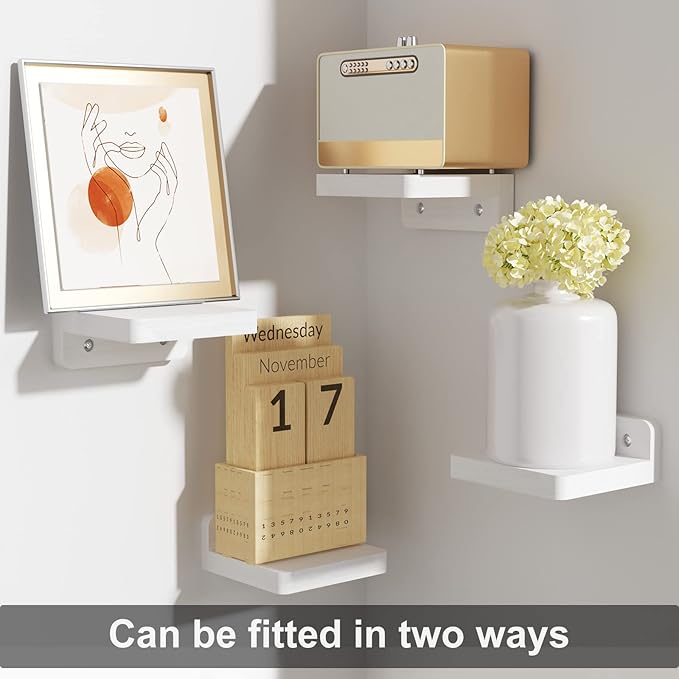 SRIWATANA Small Floating Shelves Wall Mounted, Wood Shelf for Decoration and Storage Set of 4, Mini Display Shelf for Bedroom, Bathroom, Kitchen, Office (White, 4 inch)
