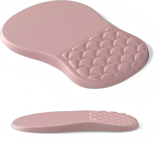 Ergonomic Mouse Pad Wrist Support with Massage Design,Classic Pink Wrist Pain Relief Mousepad with Memory Foam,Non-Slip PU Base