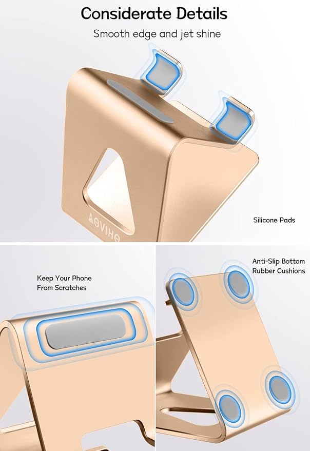 Desk Cell Phone Stand Phone Holder, Aluminum Phone Cradle Dock for iPhone17 16 15 14 13 12 pro Mini 11 X Xs max 8 7 6 6s Plus SE Samsung All Smart Phones, Rose Gold