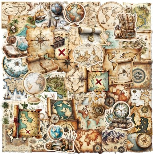 PRSTINCOL 100Pcs Vintage Sticker Pack,Cute Map Design Scrapbook Supplies, Vintage Aesthetic Junk Journal Accessories, Waterproof Vinyl Stickers for Water Bottles, Planners, Journals - Image 4