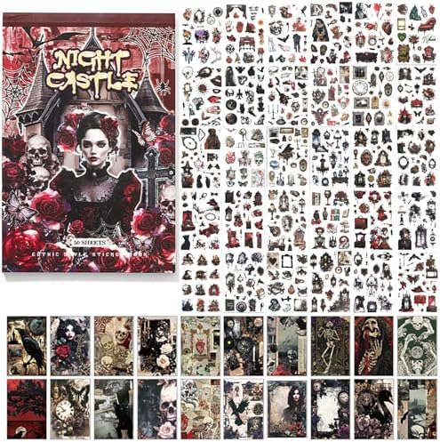 Dark Aesthetic Gothic Stickers 400 Pre-Cut Washi Stickers 20 Scrapbook Papers Horror Decals for Junk Journal Collage DIY Crafts Halloween Scrapbooking Sticker by Augurosellspaperstationeryandscrapbookingsupplies