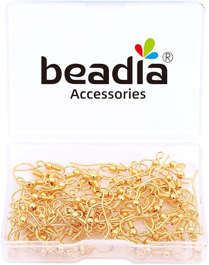 18K Gold Plated Earring Hooks 18x18mm 80pcs with Beads for Jewelry Making Findings