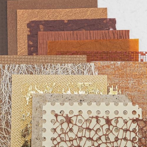 15-Piece Textured Scrapbook Paper & Mesh Fabric Set, Brown A5 Sheets - Image 3