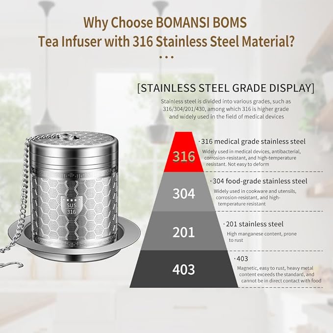 2 Pack 316 Stainless Steel Tea Infuser for Loose Leaf Tea with Drip Trays, Extra Fine Mesh Tea Infuser, Loose Leaf Tea Steeper for Black Tea, Rooibos, etc (2 Pack - Large)