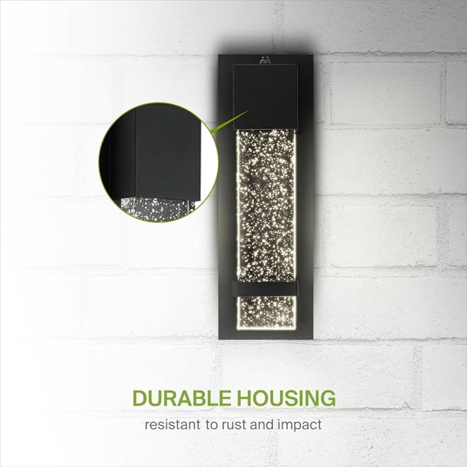 ASD LED 13" Bubble Glass Wall Light Fixture, Outdoor Dusk to Dawn Sconce | 3CCT, Waterproof, Photocell, ETL Listed | 12W 500LM 3000-5000K 120V | Exterior Lantern, Porch Lighting | Black