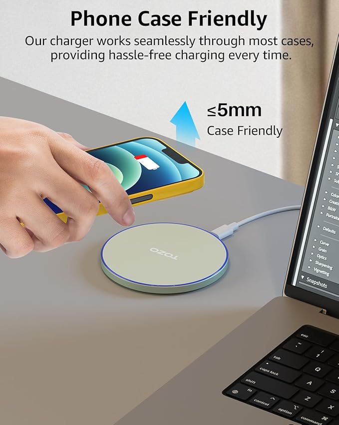 TOZO 2025 W1 New Anti-Slip Wireless Charger 15W Max Fast Wireless Charging Pad Compatible with iPhone 17/16/16 Plus/16 Pro Max /15/14/13/SE Series, Samsung Galaxy S25/S24/S23 Series, Matte Green