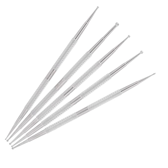 5Pcs 2 Way Stainless Steel Dotting Pen Tool, Nail Salon Nail Dotting Tool, Dual Tip Dot Painting Tools for Stippling, Tracing, Transfer Stamping, Embossing and Painting