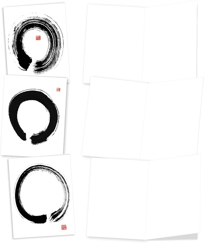 The Best Card Company - 10 Blank Note Cards Assortment for Men and Women (4 x 5.12 Inch) - Zen Patterns and Symbols, Bulk Boxed Set - Zen Circles M9683OCB
